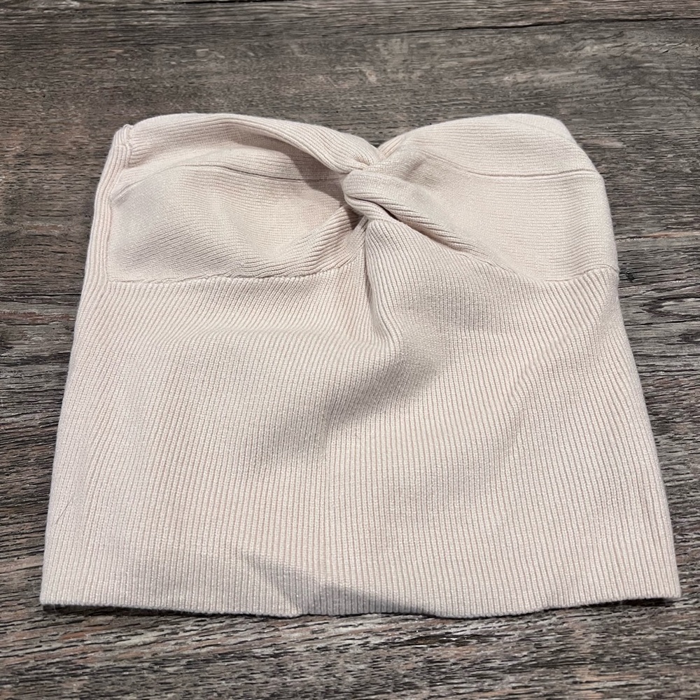Cream Twist-Front Tube Top